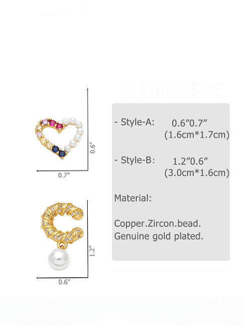 Brass Cubic Zirconia Heart Vintage Stud Earring