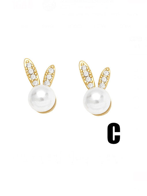 Brass Imitation Pearl Crown Cute Stud Earring