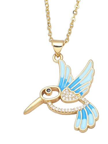 Brass Cubic Zirconia Enamel Bird Cute Necklace