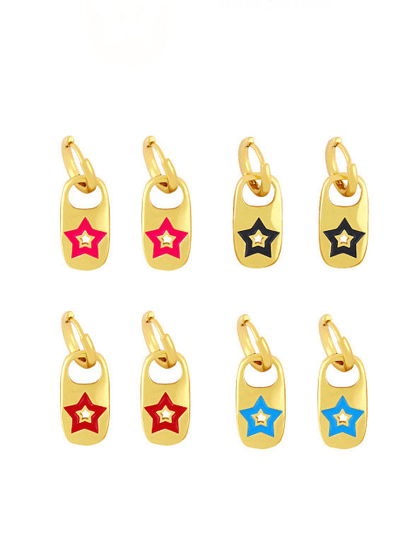 Brass Enamel Star Minimalist Huggie Earring
