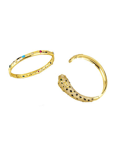 Brass Cubic Zirconia Leopard Vintage Cuff Bangle