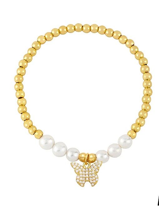 Messing Nachahmung Perle Schmetterling Vintage Perlenarmband