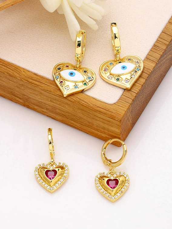 Brass Cubic Zirconia Evil Eye Vintage Heart Huggie Earring
