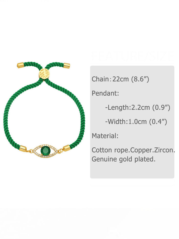 Brass Cubic Zirconia Weave Evil Eye Trend Adjustable Bracelet