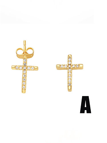 Brass Cubic Zirconia Heart Minimalist Stud Earring