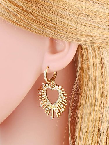 Brass Cubic Zirconia Moon Heart Vintage Huggie Earring