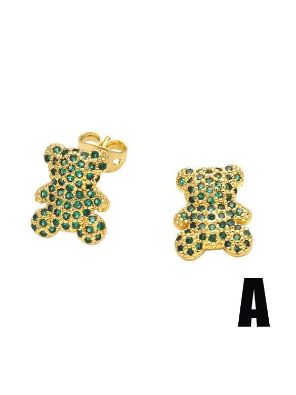 Brass Cubic Zirconia Rabbit Cute Stud Earring