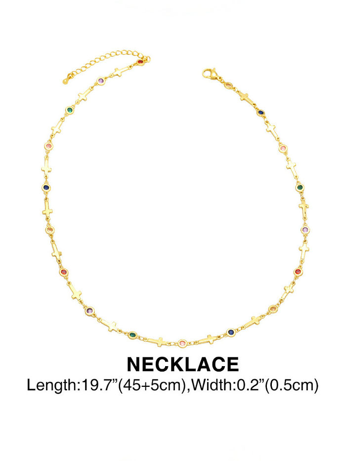 Brass Glass Stone Cross Vintage Necklace
