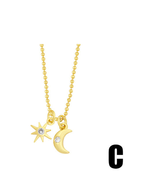 Brass Rhinestone Star Moon Minimalist Necklace