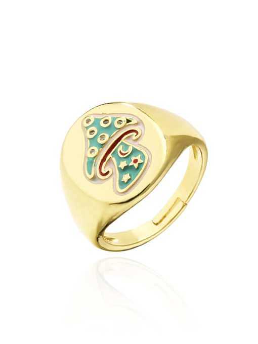 Brass Enamel Geometric Mushroom Vintage Band Ring