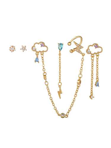 Brass Cubic Zirconia Cloud Cute Tassel Drop Earring