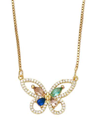 Brass Cubic Zirconia Butterfly Vintage Necklace
