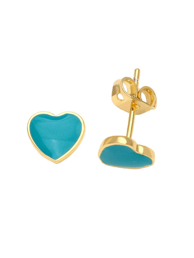 Brass Enamel Heart Minimalist Stud Earring