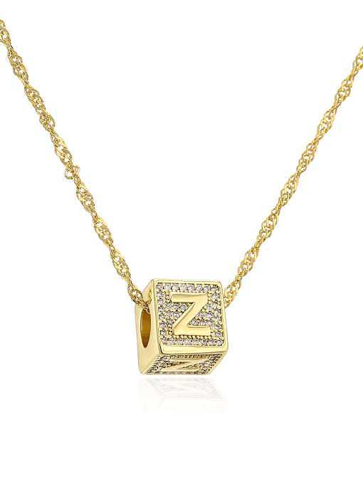 Brass Cubic Zirconia Square Hip Hop Letter Pendant Necklace