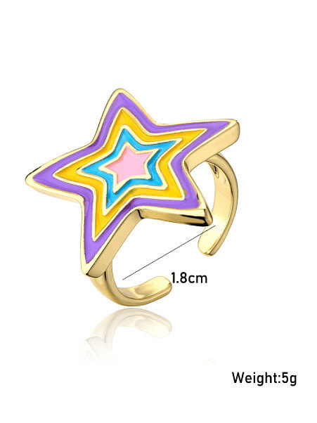 Brass Enamel Five-pointed star Trend Band Ring