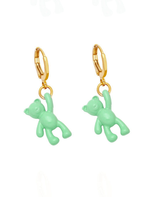 Brass Enamel Bear Cute Huggie Earring