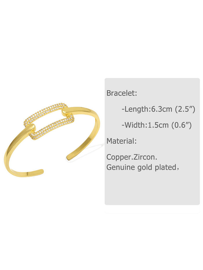 Bracelet manchette vintage géométrique en forme de coeur en laiton et zircon cubique