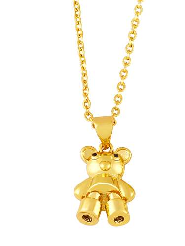 Brass Icon Cute Little bear leopard head Pendant Necklace