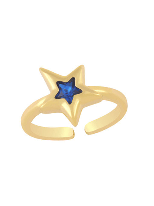 Brass Glass Stone Star Minimalist Band Ring