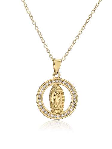 Collier pendentif géométrique en laiton avec zircone cubique Vintage Vierge Marie