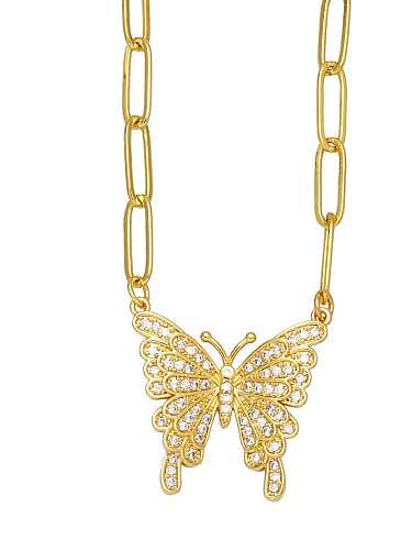 Brass Cubic Zirconia Butterfly Vintage Necklace