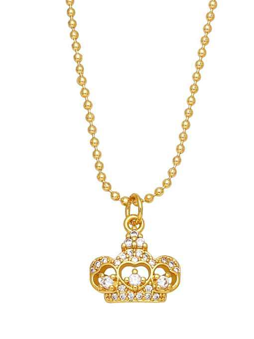 Brass Cubic Zirconia Pentagram Vintage Crown Elephant Pendant Necklace