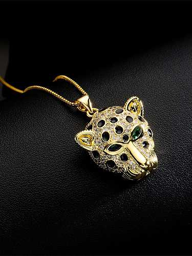 Brass Cubic Zirconia Vintage leopard head Pendant Necklace
