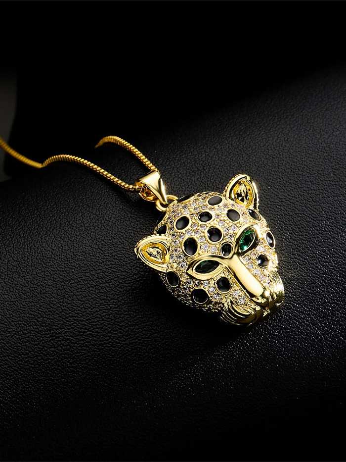 Brass Cubic Zirconia Vintage leopard head Pendant Necklace
