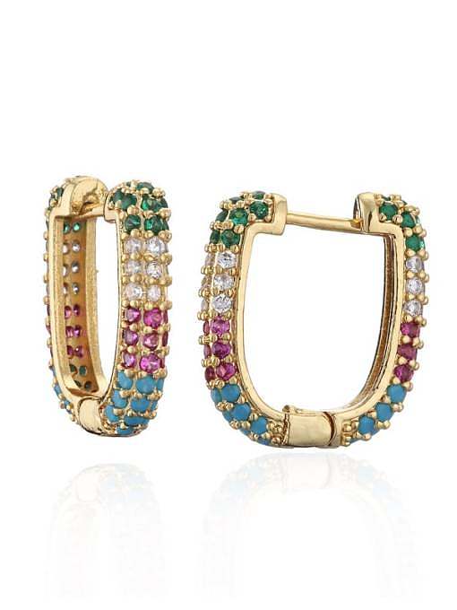 Brass Cubic Zirconia Geometric Vintage Huggie Earring