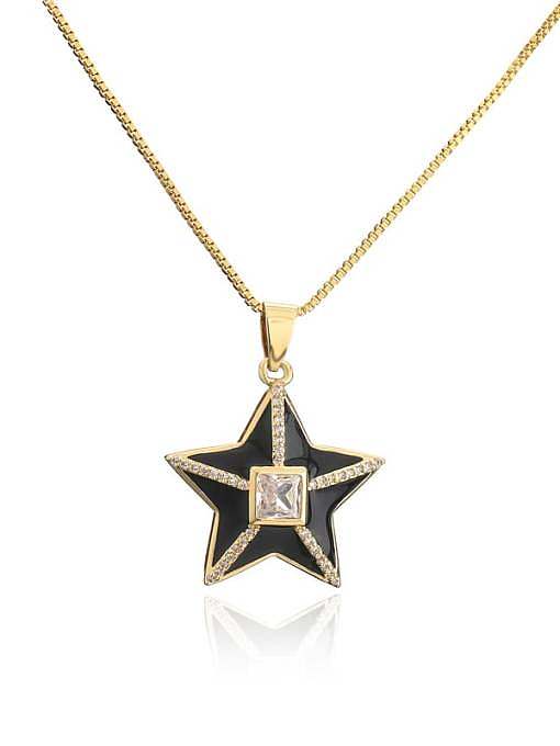 Brass Rhinestone Enamel Star Ethnic Five-pointed star Pedant Necklace