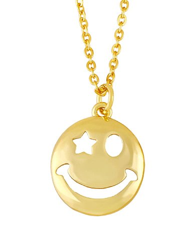 Collier pendentif Smiley creux minimaliste en laiton