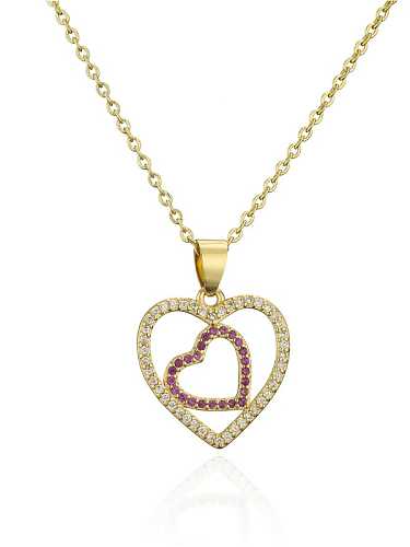 Brass Cubic Zirconia Trend Heart Pendant Necklace