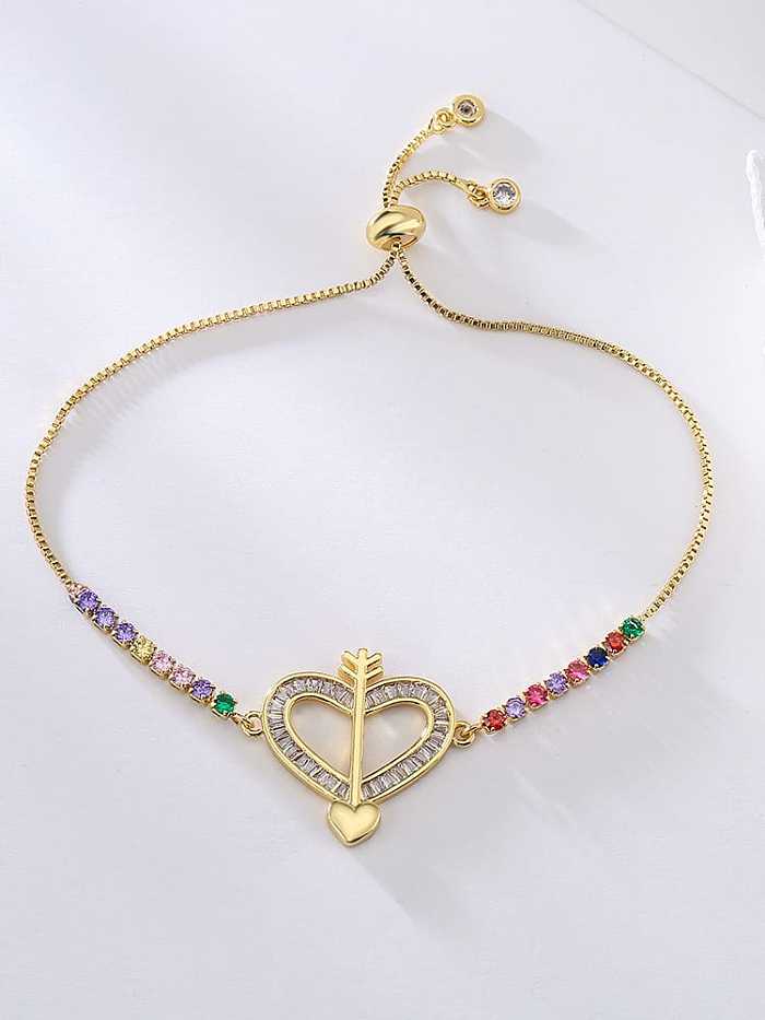 Brass Cubic Zirconia Geometric Heart Vintage Adjustable Bracelet
