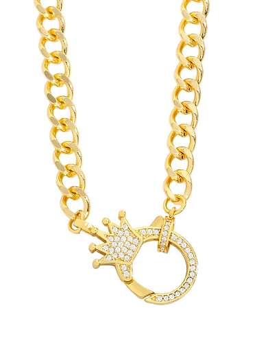 Brass Cubic Zirconia Crown Vintage Cuban Necklace