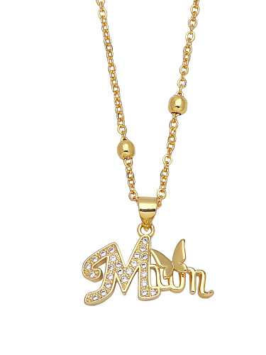 Brass Cubic Zirconia Letter Vintage Heart Pendant Necklace