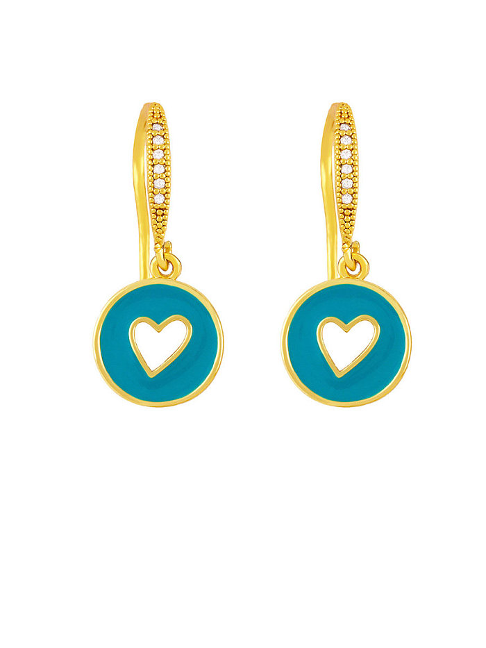 Brass Enamel Heart Vintage Huggie Earring