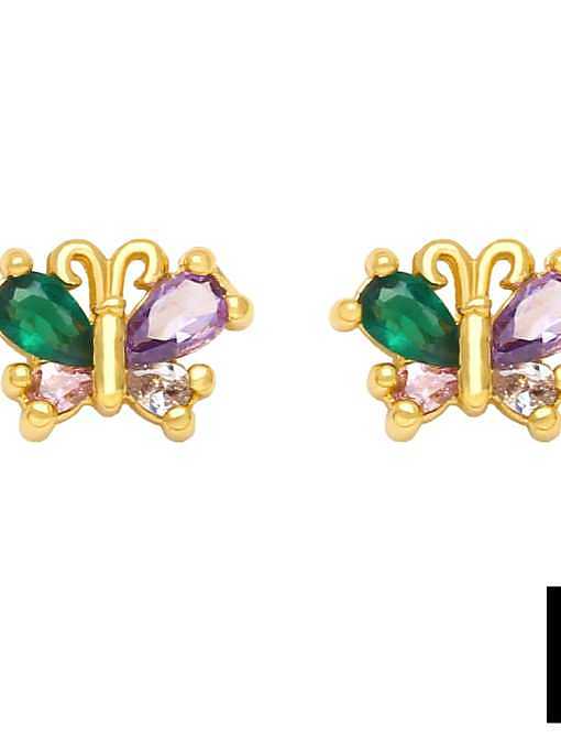 Brass Cubic Zirconia Butterfly Heart Cute Stud Earring