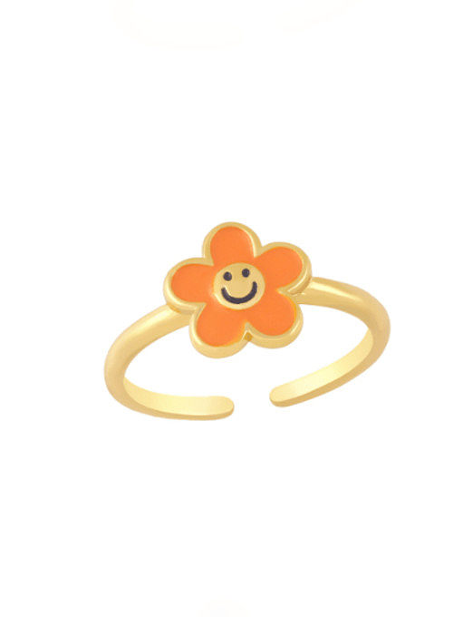 Brass Enamel Smiley Minimalist Band Ring