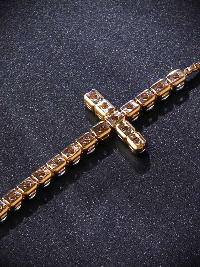 Brass Cubic Zirconia Cross Vintage Adjustable Bracelet