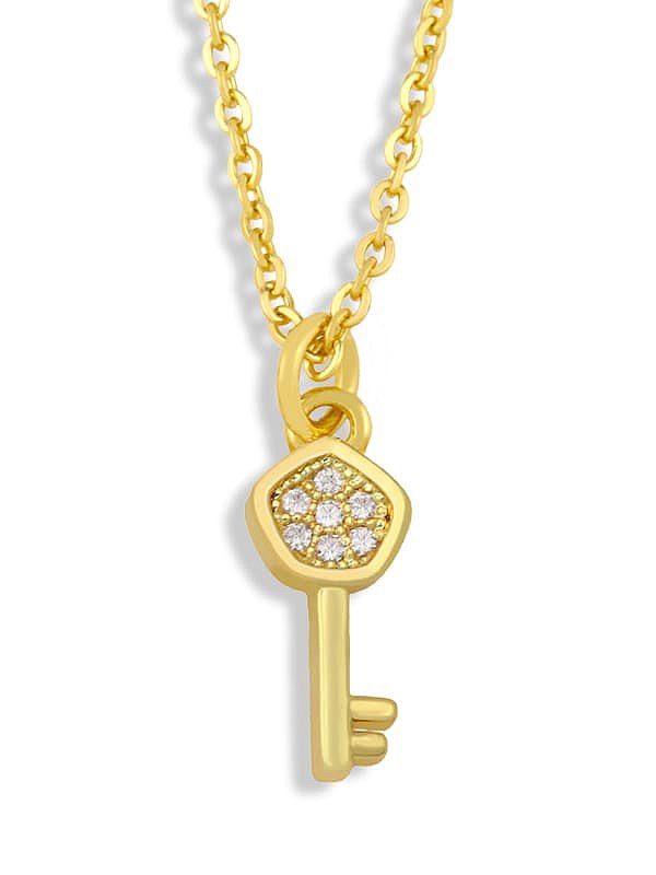 Brass Cubic Zirconia Key Hip Hop Necklace