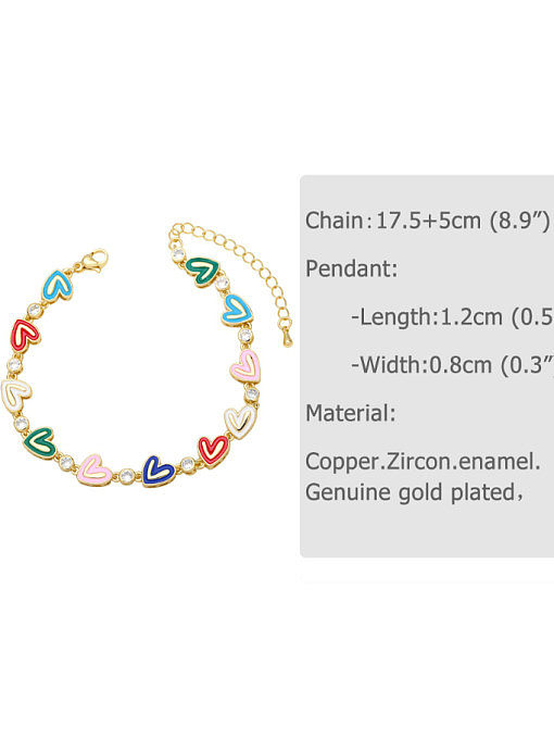 Brass Cubic Zirconia Multi Color Enamel Heart Vintage Bracelet