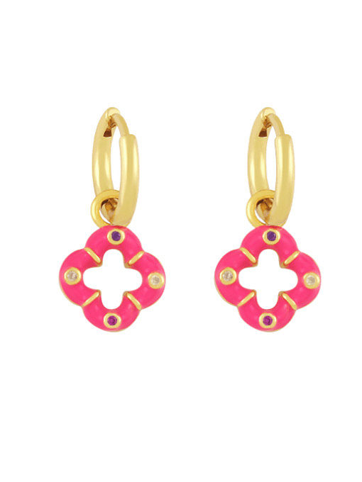 Brass Enamel Clover Vintage Huggie Earring