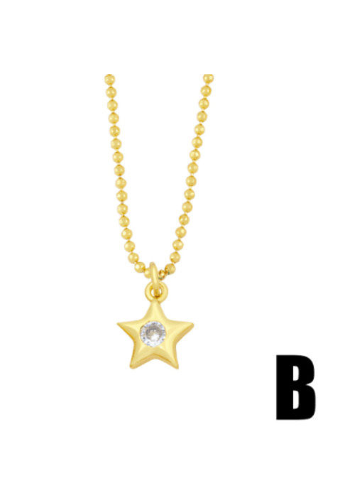 Brass Rhinestone Star Moon Minimalist Necklace