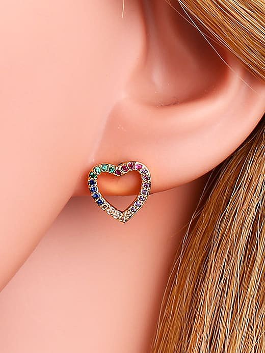 Brass Cubic Zirconia Heart Ethnic Stud Earring