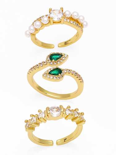 Brass Imitation Pearl Irregular Vintage Band Ring