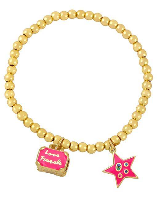 Bracelet perlé vintage étoile en émail multicolore en laiton