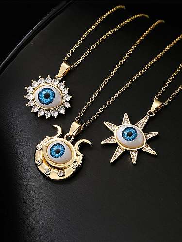 Brass Rhinestone Enamel Evil Eye Vintage Necklace