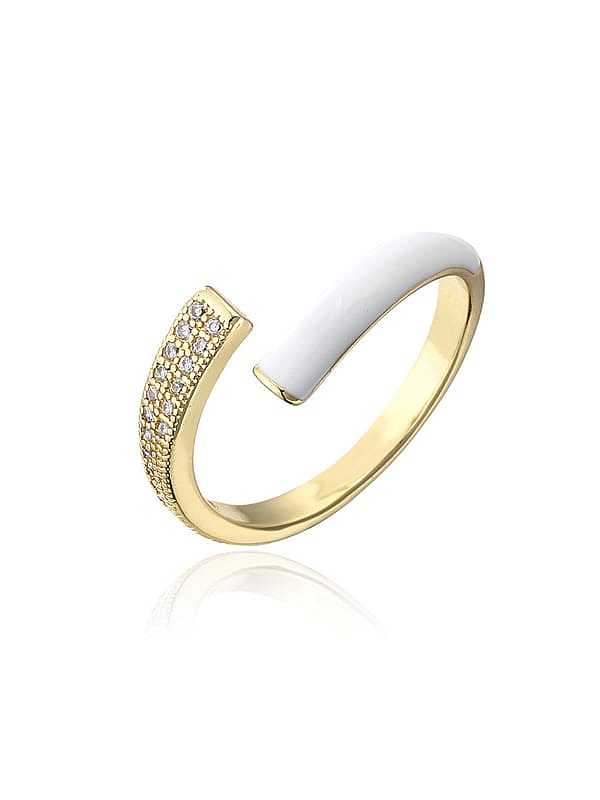 Brass Enamel Cubic Zirconia Geometric Minimalist Band Ring