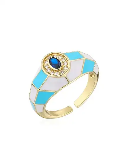 Brass Enamel Geometric Vintage Band Ring