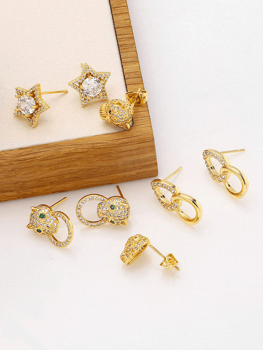 Brass Cubic Zirconia Pentagram Cute Stud Earring